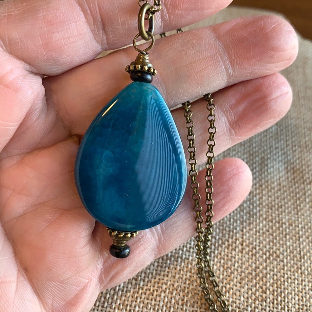 Unique Stone Pendent Handcrafted Necklace 18” One of a kind New Handmade